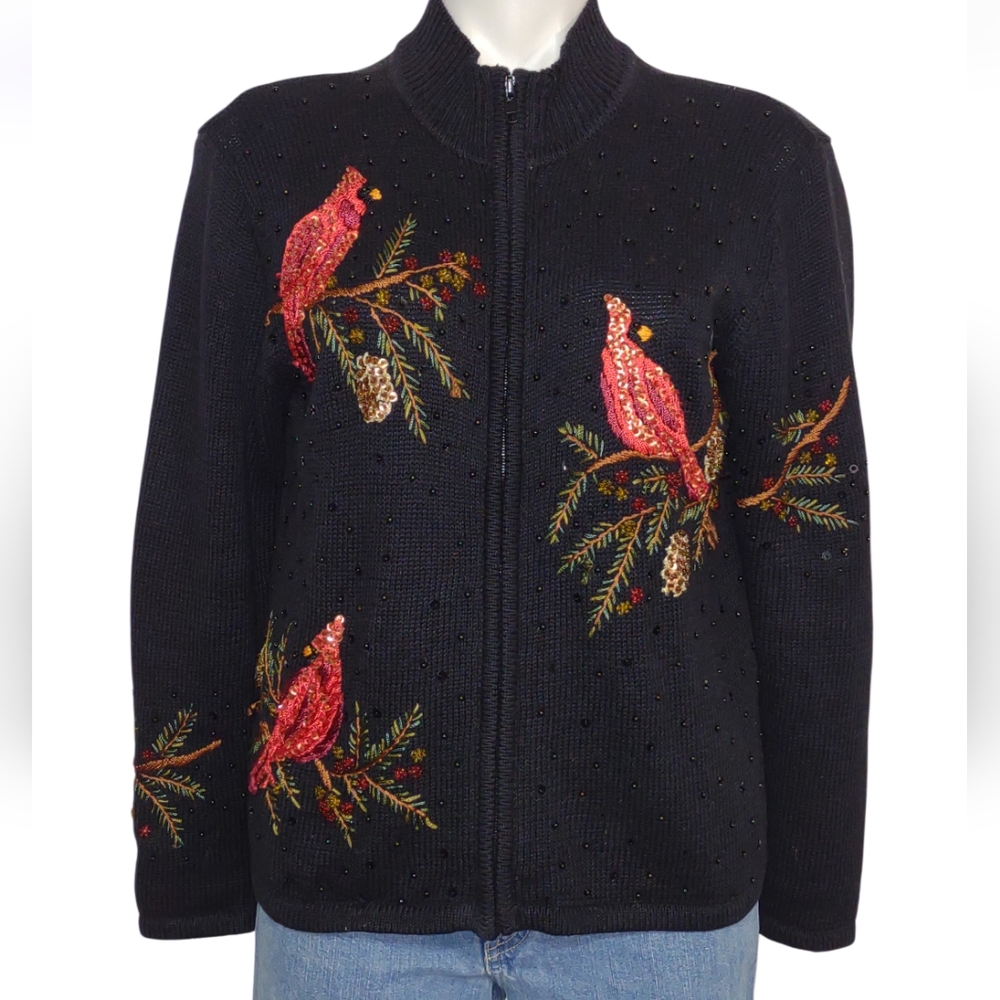 Vintage 80s Cardinal Sweater Zip Up Casual Corner Annex Medium Petite - Picture 4 of 12